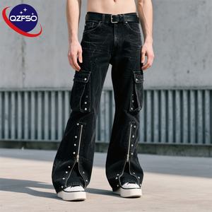 QZFSO alta calidad diseñador Jeans personalizado bordado lavado agua apilado negro Slim Fit Jeans hombres - Product Image 1