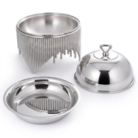 Plat à réchaud de luxe Gehong Modèle 4150 en acier inoxydable moderne avec franges argentées, chauffe-plats unique sur piédestal en tuyau pour hôtels, buffets et mariages