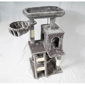 Venta directa de fábrica: Árbol rascador para gatos gris con nido y rascador, ideal para gatos. - Product Image 3