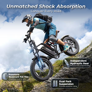 Vélo électrique tout-terrain 20 pouces à pneus larges, autonomie 65 km, moteur 750 W, vitesse 40 km/h, suspension intégrale, pour adultes, en stock, livraison directe, idéal pour les excursions hors piste, version UE. - Product Image 2