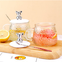 360ML mignon ours tasse en verre avec couvercle et cuillère résistant à la chaleur Transparent Latte café bulle thé jus lait moka tasses