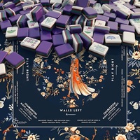 En stock : 160 tuiles de Mahjong américain avec tapis floral impérial bleu marine, tuiles en acrylique gravées à 4 couches, prêtes à être expédiées