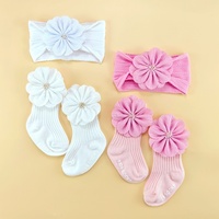 Conjunto de Gorro y Calcetines con Decoración Floral Estilo Princesa para Bebés, Ideal para Uso Diario