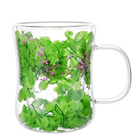 Tasse à café en verre 10oz à corps incurvé, double paroi, motif floral - Tasse isolante en borosilicate pour cappuccino, idéale pour la maison, les fêtes ou comme cadeau