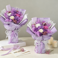 Bouquet de roses éternelles et d'hortensias séchés Factory Forever Roses pour décoration de mariage, cadeau de la Saint-Valentin, bouquet de fleurs préservées violettes
