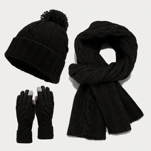 Ensemble de trois pièces en tricot pour l'hiver, bonnet, écharpe et gants en laine torsadée rétro classique européen américain - Product Image 6