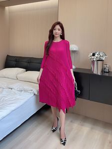 Nouvelle arrivée Miyake Robe de soirée plissée Couleur unie Style coréen à franges grande taille Robes décontractées pour femmes - Product Image 5