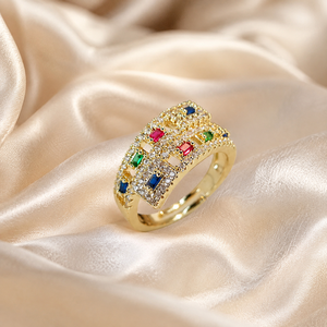 Anello Aperto Regolabile a Doppio Strato con Accenti Colorati, Anello Creativo da Donna - Product Image 5