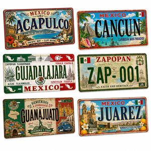 Plaque décorative vintage en métal de style plaque d'immatriculation de voiture, motif paysage de Mexico, rustique et rétro, affiche murale de magasin à l'ancienne - Product Image 1