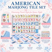 Ensemble de Mahjong américain de luxe de 160 tuiles - Design floral et nœud bleu clair fantaisiste - Collection de jeu en résine double couche de qualité supérieure