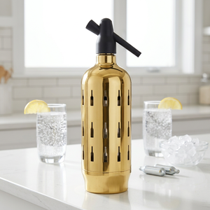 lovin barware Gold Metal <b>Soda</b> Siphon With <b>Bottle</b> Cutouts Insulated Beverage Dispenser Party Drink Maker - Product Image 1