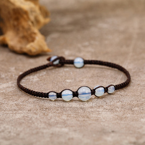 2024 nuevo estilo étnico Simple moda ópalo pie adornos Tailandia impermeable cera hilo tejido a mano playa pierna cadena tobilleras regalo - Product Image 2