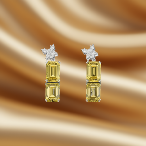 Pendientes de Diamantes Amarillos de Lujo Fle She, Oro Sólido de 18K, Corte Esmeralda, Flor, Joyería de Boda para Mujer - Product Image 2