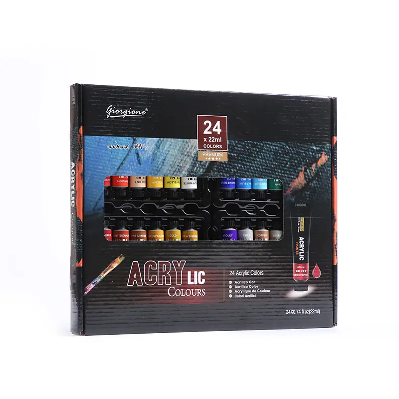 New Product 22ml Acrylic Paint Set Colour Watercolor Water 24Color Colors Painting OEM Resin Box Art Wholesale