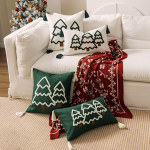 XM-254 High Quality <strong>Christmas</strong> Canvas Pillow Case Embroidery Tree Luxury <strong>Cushion</strong> <strong>Covers</strong> - Product Image 1