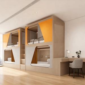 Многофункциональная современная металлическая двухъярусная кровать-капсула, полноразмерная кровать-чердак на четыре человека для гостиничных номеров и студенческих общежитий - Product Image 3