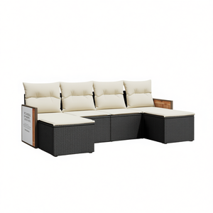 Ensemble de salon de jardin en rotin blanc crème et noir, 4 places, mobilier d'extérieur résistant aux intempéries, design contemporain - Product Image 1