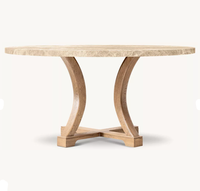Table Ronde RH OEM avec Plateau en Marbre, Base Croisée, Design Mid-Century, Ensemble de Restaurant de Luxe, Meubles de Villa en Chêne