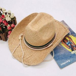 Wholesale Western Cowboy <b>Hats</b> Cheap Mens Raffia Straw <b>Flat</b> Brim Cowboy <b>Hats</b> for Men - Product Image 2