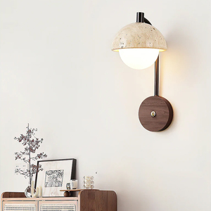 Applique Murale Nordique Moderne pour Chambre à Coucher, Hôtel, Salon – Travertin, Bois de Caoutchouc, Verre, Fer – Haute Qualité, Stable – Applique Murale <span class=keywords><strong>Wella</strong></span> - Product Image 3