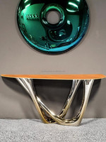 Table console convertible en acier inoxydable doré, miroir, mobilier de luxe contemporain pour salle à manger, entrée, villa, salon