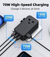 Adaptador de Viaje Universal de Diseño Personalizado GaN de 70 W con Carga Rápida Ultrafino, Adaptador de Enchufe Internacional Universal, Enchufe de Viaje