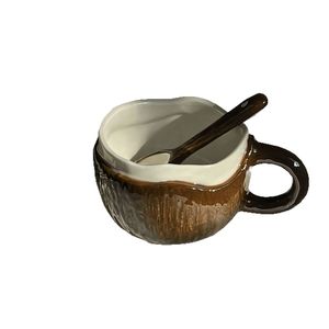 แก้วกาแฟเซรามิคลายมะพร้าว สีน้ำตาล แก้วเปลือกมะพร้าวพร้อมช้อน ทนความร้อน เหมาะสำหรับของขวัญสำหรับน้ำชายามบ่ายและอาหารเช้า - Product Image 4