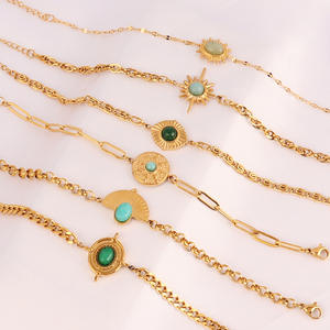 Bracciale pendente alla moda in pietra naturale in acciaio inossidabile con ciondolo turchese placcato in oro da donna rigogolo Multi-elemento transfrontaliero - Product Image 4