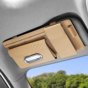 Organisateur de pare-soleil de voiture multifonctionnel en cuir pour mouchoirs, cartes, lunettes, billets, serviettes en papier, 4 à 7 compartiments - Product Image 1