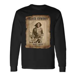 T-Shirt Unisex a Maniche Lunghe con Stampa Digitale 'Black Cowboy Nat Love', Girocollo, Abbigliamento Promozionale - Product Image 1