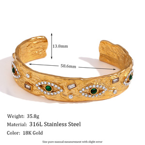 Set di Gioielli da Donna in Stile Punk con Cristalli e Strass a Forma di Occhio, Placcato Oro 18K in Acciaio Inossidabile: Collana/Orecchini/Bracciale/Anello - Product Image 6