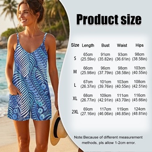Promozione Dropship: Tute Estive Blu per Donne, Jumpsuit Corto <span class=keywords><strong>Oversize</strong></span> con Stampa a Foglie, Salopette con Spalline Sottili e Tasche - Product Image 4