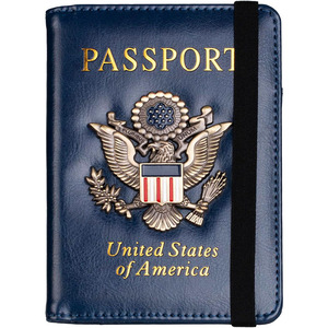 Porta Pasaportes con Bloqueo RFID para <span class=keywords><strong>Mujer</strong></span> y Hombre, de Cuero, con Insignia Metálica 3D, Funda Protectora para Documentos de Viaje - Product Image 1