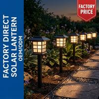 Lampe solaire à piquet Pagode IP65, cadre en treillis noir, 6 panneaux givrés, LED blanc chaud, pour hôtels, piles incluses, allée de jardin
