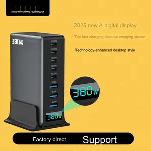 หัวชาร์จเร็วแกลเลียมไนไตรด์380W, หัวชาร์จเร็ว8พอร์ตอัจฉริยะจอแสดงผลดิจิตอลแท่นชาร์จ - Product Image 5