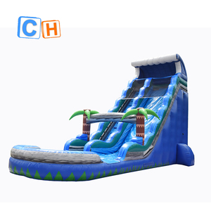 Toboggans aquatiques gonflables géants à double voie avec palmier tropical et piscine pour enfants et adultes pour parc d'attractions - Product Image 1