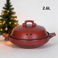 Casserole en céramique de style japonais rétro avec couvercle en dôme, compatible avec les cuisinières à induction et à gaz, capacité de 2,6 L, revêtement antiadhésif durable, ensemble de casseroles de qualité alimentaire