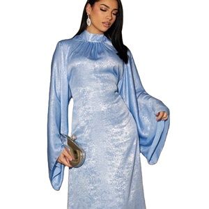 Nuovo elegante alla moda abito a collo alto e modesto abito musulmano manica lunga in poliestere lucido abbigliamento islamico abito Dubai Abaya - Product Image 1