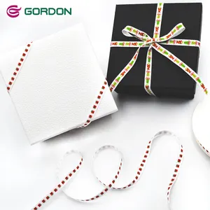 Pita Gordon pribadi Logo dicetak tinta layar pita Satin sempit pita Grosgrain Ruban pita untuk pembungkus Hadiah