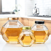 Botellas de Vidrio Hexagonales de Lujo para Miel, con Tapa de Madera Impresa, para Dulces, Galletas, Caramelos, Jalea, Leche, Aceitunas, Alimentos, Ensaladas, Comida para Mascotas