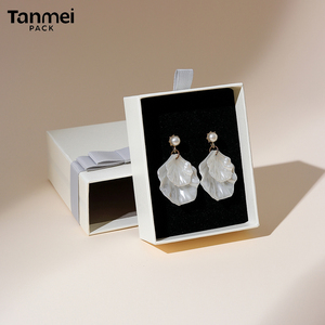 Custom Hard Cardboard Jewelry Packaging <b>Box</b> Beige <b>Gift</b> <b>Box</b> with Bow Tie for Necklace Ring Bracelet <b>Earring</b> Packaging - Product Image 5