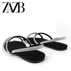 ZAZB Brand Custom Women Flat Shoes Ladies Shoes And Sandals For Mules Luxury Slippers Rhinestone Chaussures Pour Femmes