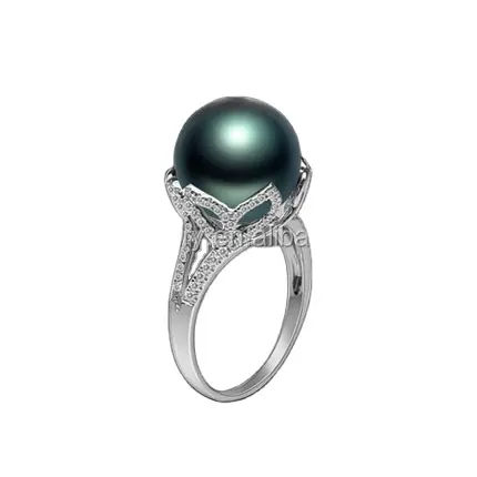 PES Fancy Jewelry! Luxury Black Pearl Full Diamond Ring (PES6-1925)