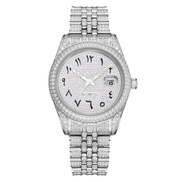 OEM Custom Moissanite Watches Luxury Classic 316L Stainless Steel Automatic Mechanical VVS Iced Out Diamond Watch