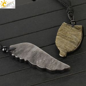 CSJA caliente oro obsidiana hombres collar tejido hecho a mano tallado cabeza de tigre búho piedra collares colgante joyería G777 - Product Image 6