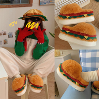 2025 nouveauté pantoufles en peluche fourrure mignon Hamburger forme couleurs mode chaud en peluche pantoufles personnalisées pour garçons filles à vendre