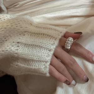 แหวนเงินแท้สำหรับผู้หญิงปรับได้ S925โรแมนติก, แหวนครัวซองต์เนื้อแน่นสไตล์ย้อนยุคสไตล์เกาหลี - Product Image 2