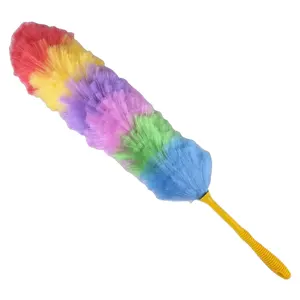Rainbow-Colored Microfiber 120g Feather Duster Flexible with Plastic Rubber Handle for Household Cleaning