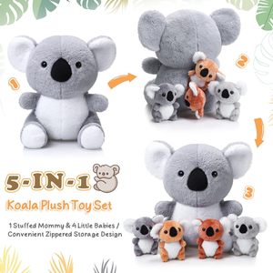 Juego <span class=keywords><strong>de</strong></span> peluche <span class=keywords><strong>de</strong></span> oso Koala <span class=keywords><strong>de</strong></span> 5 piezas, 13 ", Animal relleno <span class=keywords><strong>de</strong></span> Koala para mamá con 4 bebés <span class=keywords><strong>en</strong></span> el vientre con cremallera, peluches suaves <span class=keywords><strong>de</strong></span> Koala - Product Image 2