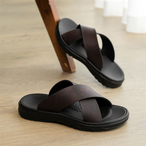 2026 Factory Wholesale Light Weight Casual Slides Slippers High Quality Summer Men's <b>Shoes</b> Outdoor beach <b>soft</b> leather sandals - Product Image 5